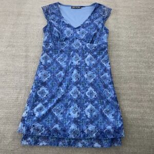 Vintage 90s Y2K No Boundaries Mini Dress Floral Blue Babydoll Layered Indie S/M